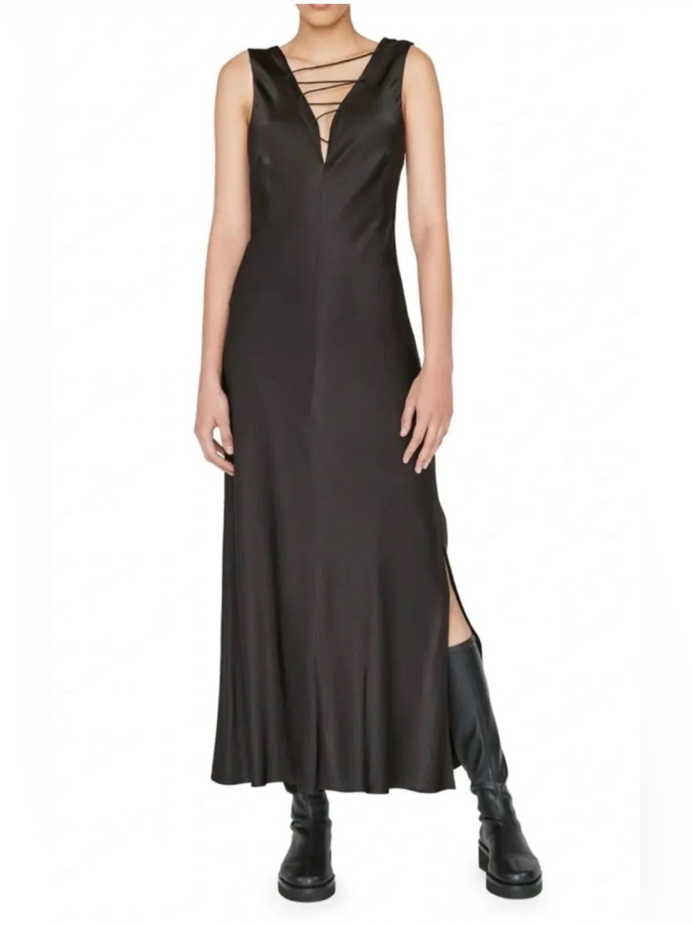 Frame Women's Lace Front Midi Dress, Black XS NWT
